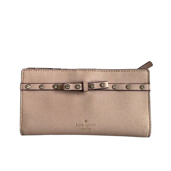 KATE SPADE Pink Saffiano Leather Bow Snap Clutch Wallet - Picture 1 of 4